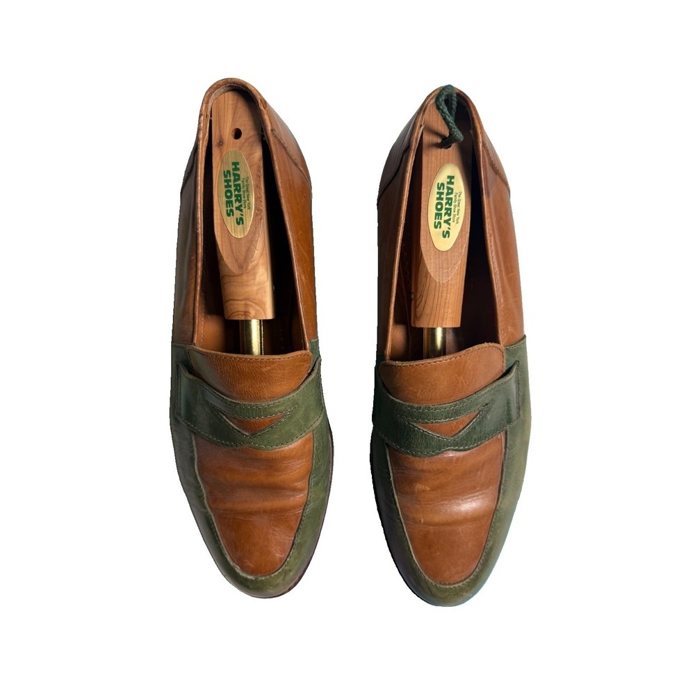 Women's Vintage Size 9/40.5 Joan & David Handmade Italian Loafers Brown w Green